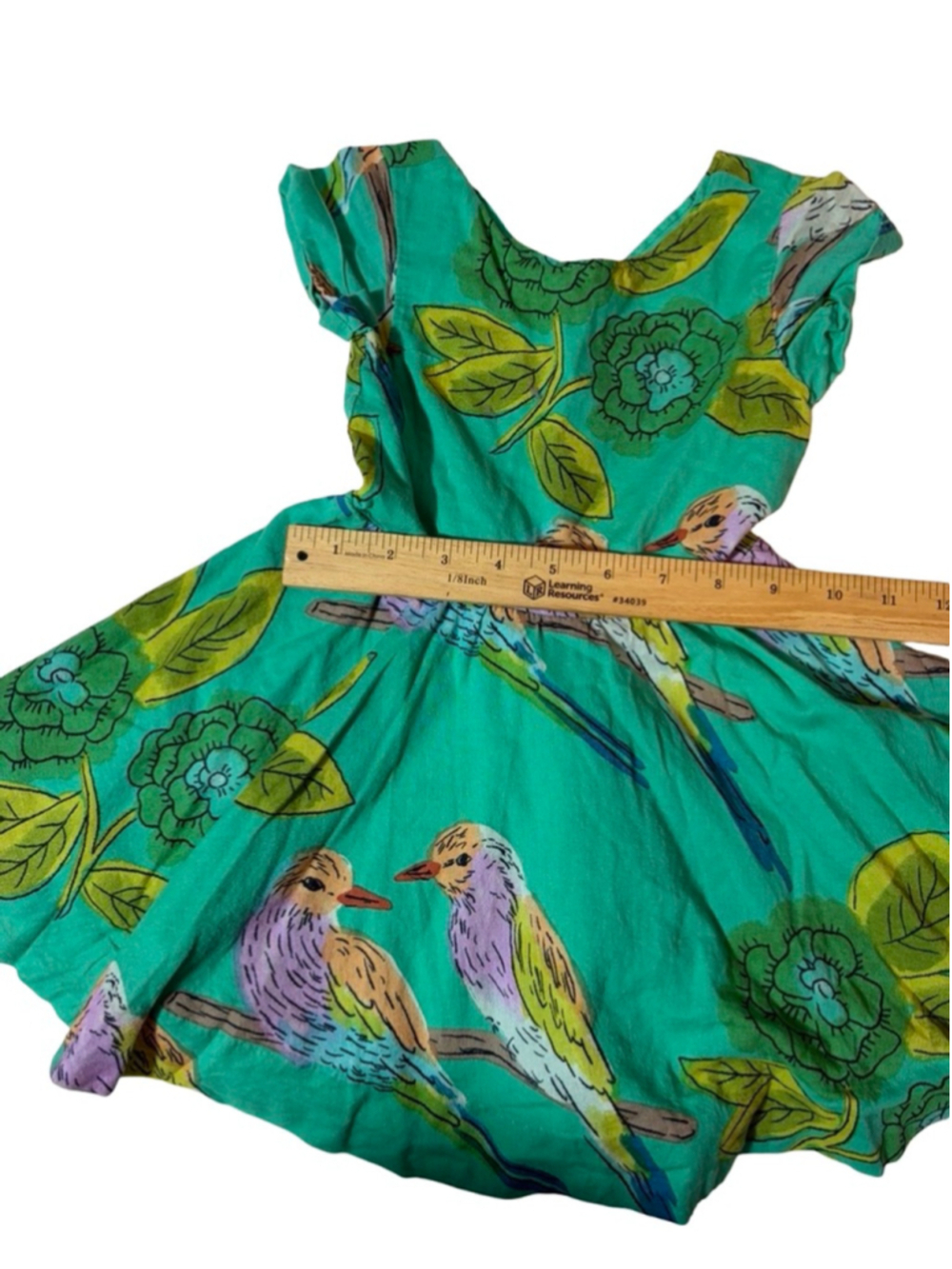Tea Collection Bird Print Twirl Dress Turquoise Floral Girls Size 3 Whimsical - Picture 3 of 5